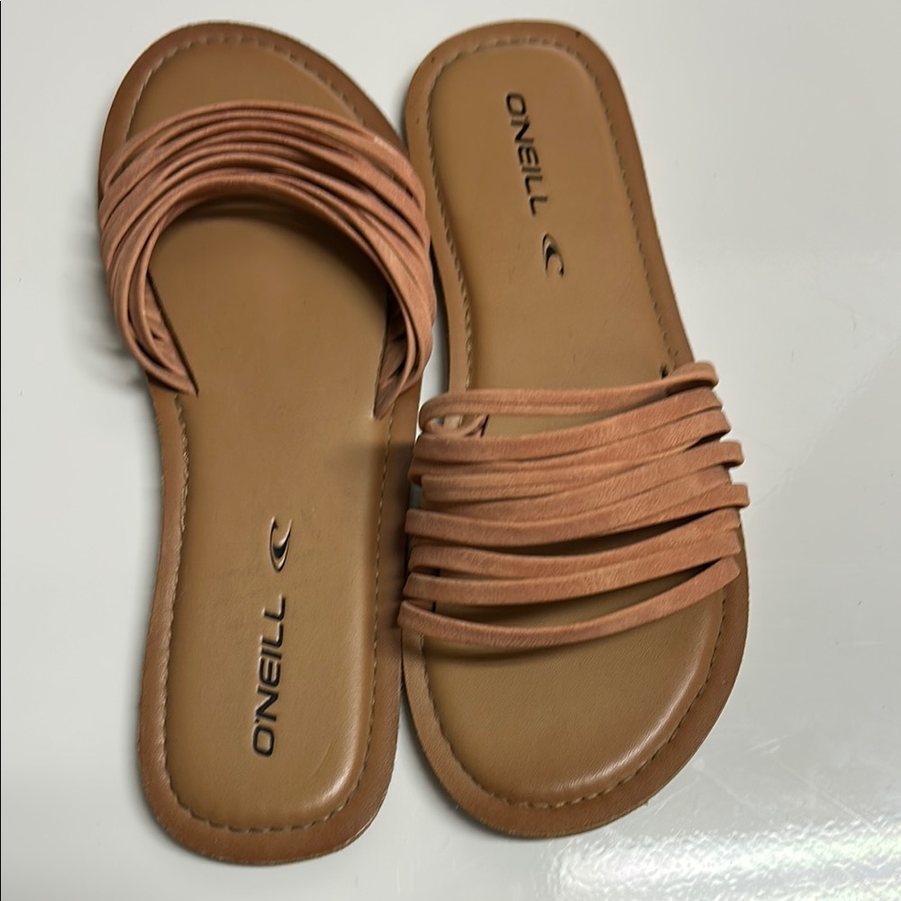 O'Neill Tan Minimalist Sandals with Textured Straps